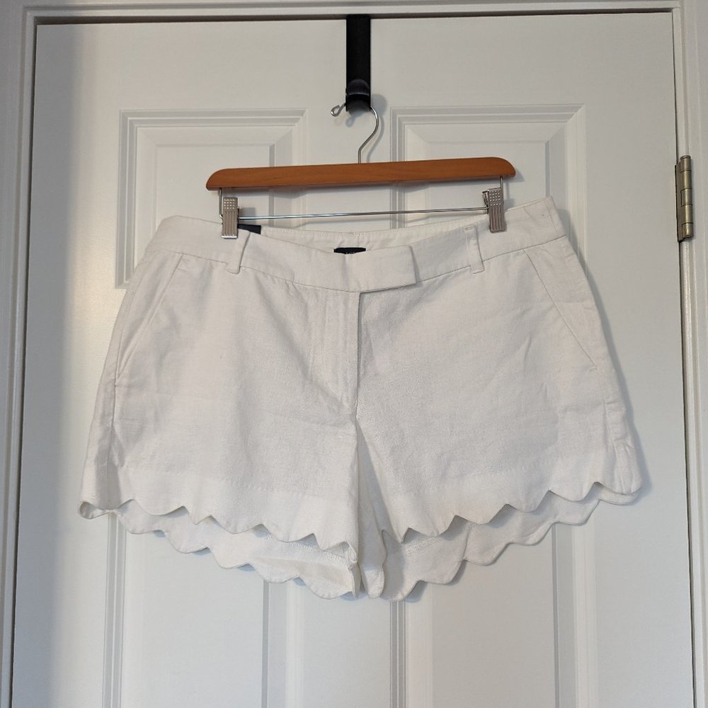 NWT J. by J. Crew 4" White Scallop Hem Linen Blend Shorts
